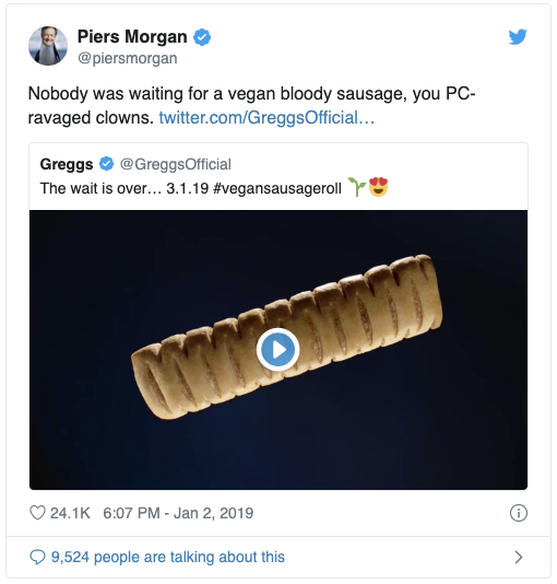 Piers Morgan Vegan sausage roll - Greggs